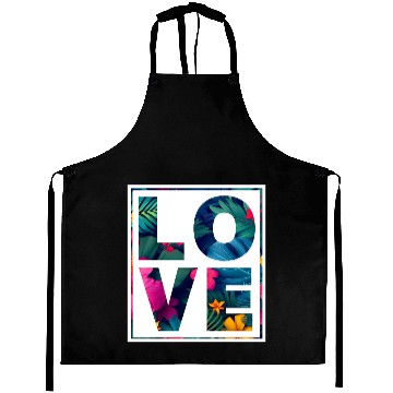 Discover LOVE Tropical Floral Typography- Bold Aesthetic Ar Aprons
