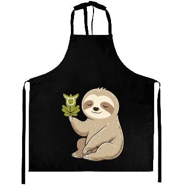 Discover Taurus Zodiac Sloth with Leaf Symbol Serenity Aprons