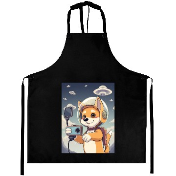 Discover Funny Dog Rescue Anime Selfie with UFOs Weird Aprons