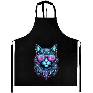 Discover Cyberpunk Tech Cat – Futuristic Neon Glow Aprons