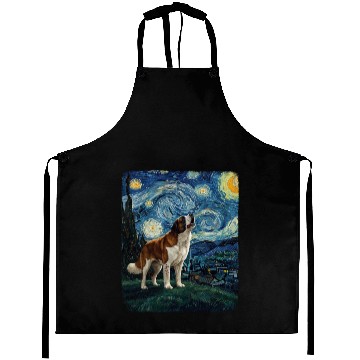Discover Saint Bernard Howling At Moon Starry Night Van Gog Aprons