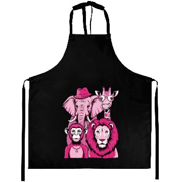 Discover Elephant Monkey Lion Giraffe Cool Crew Pink Vibes Aprons