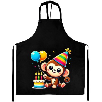 Discover Monkey Kid Celebrating Birthday Aprons