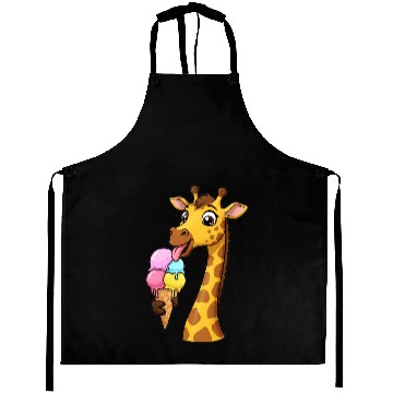 Discover A giraffe licking a giant ice cream cone. Aprons