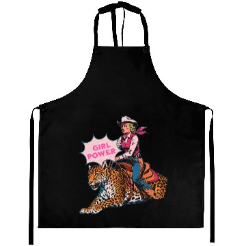 Discover Girl Power Cowgirl Riding a Leopard Western Aprons