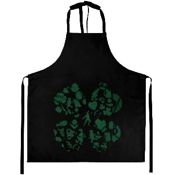 Discover Green 4-Leaf Clover Collage graphic Design Aprons