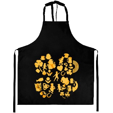 Discover Gold 4-Leaf Clover Collage graphic Design Aprons