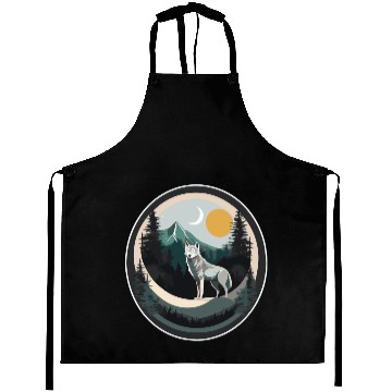 Discover Lone Wolf Under Moonlit Sky Aprons