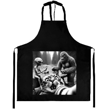 Discover Sasquatch Bigfoot Alien Surprised Scared Cat Selfi Aprons