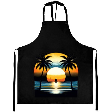 Discover Beautiful Tropical Sunset with Palm Trees Aprons