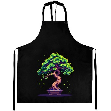 Discover Pixel Bonsai Tree – Retro Nature Serenity Aprons