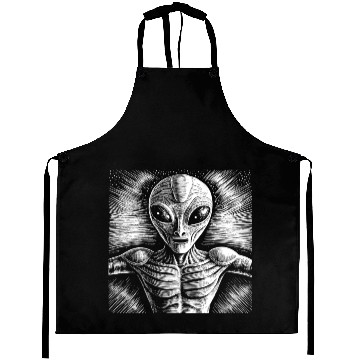 Discover Grey Alien Engraving Aprons