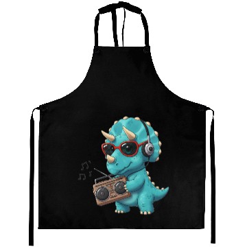 Discover Dino cartoon triceratops listening to music Aprons