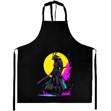 Discover Cyberpunk Samurai Warrior Neon Art Design Aprons