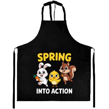Discover Spring Into Action- Cute Bunny, Chick and Squirrel Aprons
