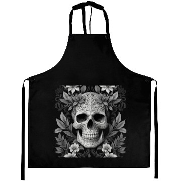 Discover Floral Skull – Black & White Elegance Aprons