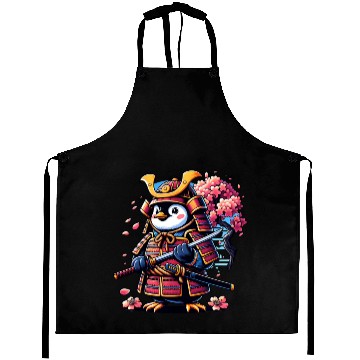 Discover Penguin Samurai with Cherry Blossoms Aprons