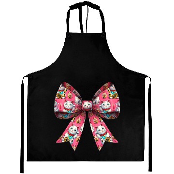 Discover Coquette Bow Maneki Neko Japanese Cat Lucky Pink Aprons