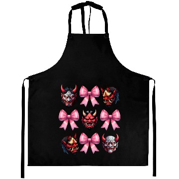 Discover Coquette Bow Oni Yokai Devil Mask Pink Mothers Day Aprons