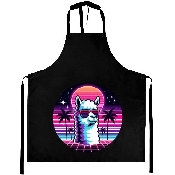 Discover Retro Neon Llama with Sunglasses Vibes Aprons