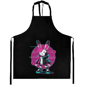 Discover Cyber Bunny with Futuristic Style and Neon Colors Aprons