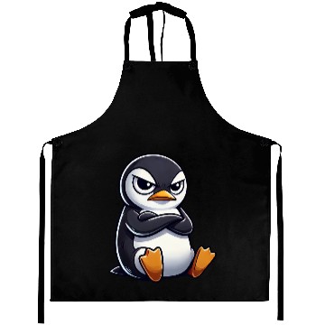 Discover Penguin cartoon skeptical look funny Aprons