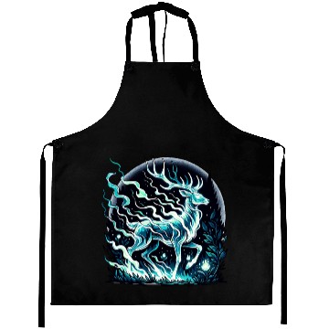 Discover Ethereal Stag in Mystical Forest Moonlight Aprons