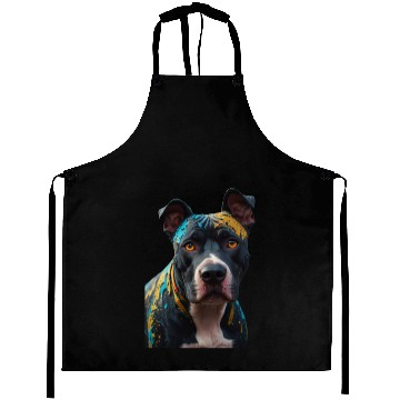 Discover A graffiti-style pitbull portrait, colorful street Aprons