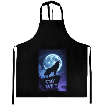 Discover Stay Wild – Majestic Wolf Silhouette Under Moon Aprons