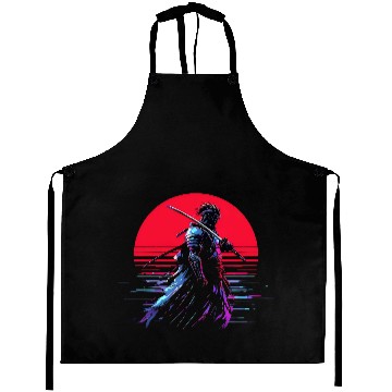 Discover Cyberpunk Samurai Warrior Under Neon Moon Aprons