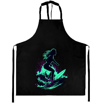 Discover Stylish Female Surfer Surfing Waves Aprons