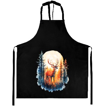 Discover Forest Deer Watercolor Illustration Aprons