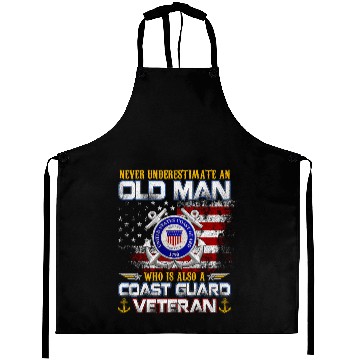 Discover Never Underestimate Old Man US Coast Guard Veteran Aprons