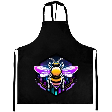 Discover A bee cyberpunk-style with glowing neon stripes Aprons