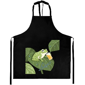 Discover Frog's Relaxing Moment with Beer on a Leaf Aprons