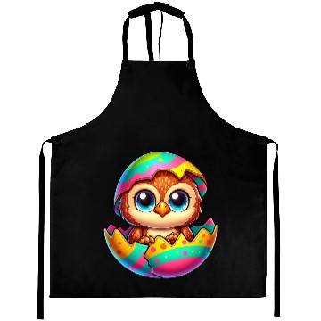 Discover Cute Owl Easter Egg Cartoon Hatching Colorful Aprons