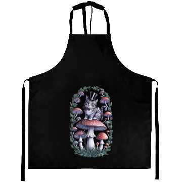 Discover Gentleman cat hatter sitting on mushroom Aprons