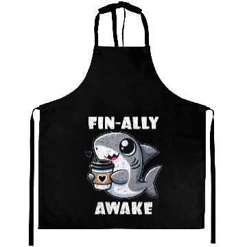 Discover Fin-ally Awake Coffee Shark lover Aprons