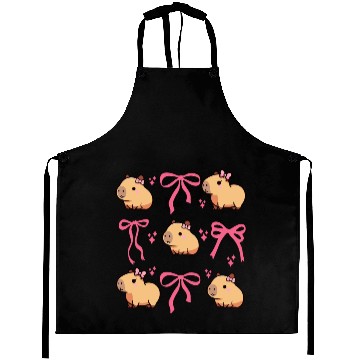 Discover Cute Capybara with Pink Ribbon Bow Aprons