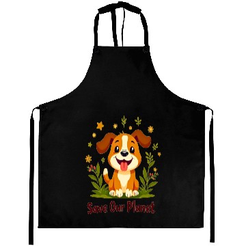 Discover Aprons - Cute Dog, Save Our Planet, Protect Earth