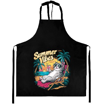 Discover Cool Cat Summer Vibes – Beach Relaxation Aesthetic Aprons