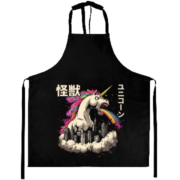 Discover Kaiju Unicorn Japanese Monster Rainbow Aprons