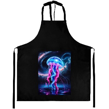 Discover A mesmerizing neon jellyfish gracefully floating Aprons