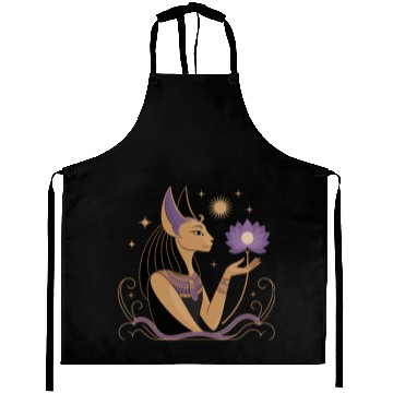 Discover Serene Bastet Holding a Lotus Aprons
