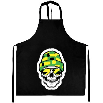 Discover Human Skull Wearing Green Beanie Aprons