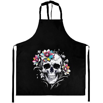 Discover Streetwear Skull Bloom Floral Skull Aprons