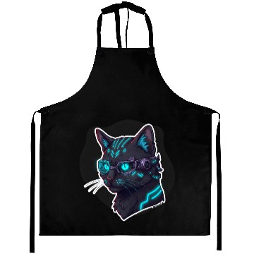 Discover Badass Cat Cyberpunk – Neon Feline from the Future Aprons