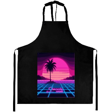 Discover Chasing Sunsets Synthwave Aprons - Retro Neon Aprons