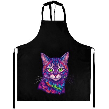 Discover psychedelic cat illustration Aprons