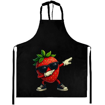 Discover Funny Dabbing Strawberry With Sunglasses Aprons